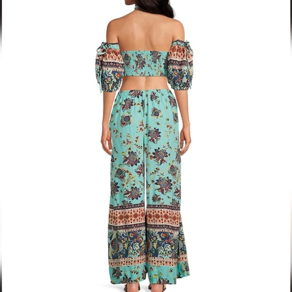 Free People Bali Citrus Skies Paisley Cut Out Back Detail Smocked Jumpsuit - Picture 2 of 6